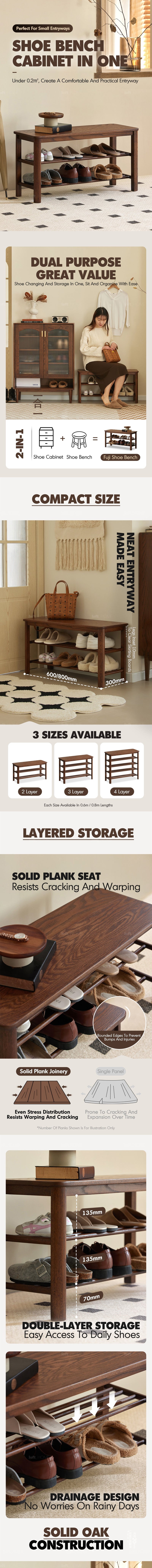 more product details and feature of Scandinavian Oak Wood Shoe Shelf FUJI WALNUT