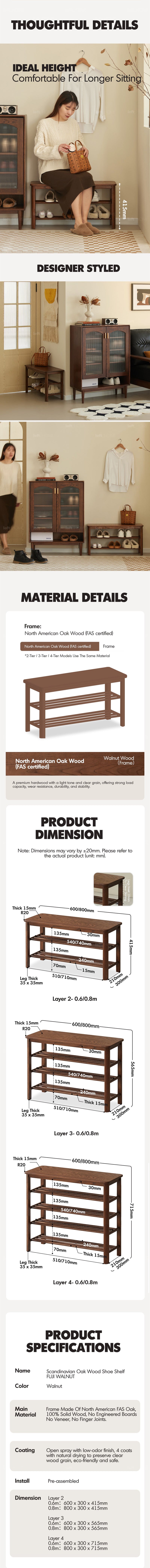 more product details and feature of Scandinavian Oak Wood Shoe Shelf FUJI WALNUT