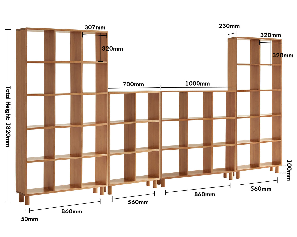 Scandinavian Beech Wood Bookshelf MURAL Size Chart