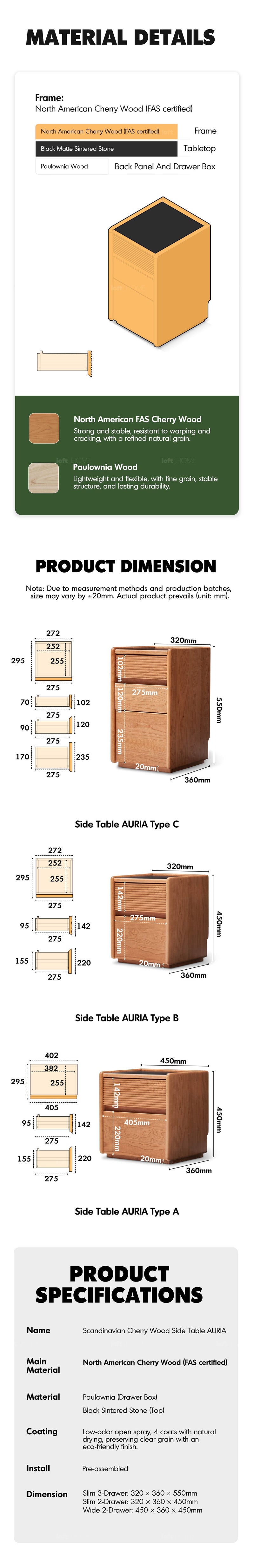 more product details and feature of Scandinavian Cherry Wood Side Table AURIA