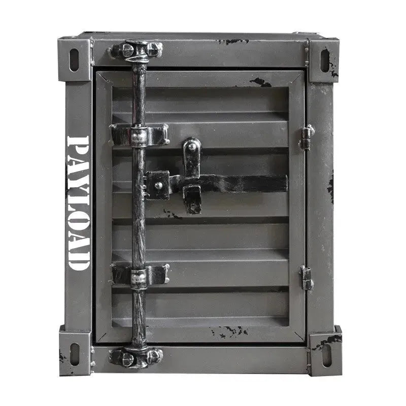 Industrial steel side table container detail 8.