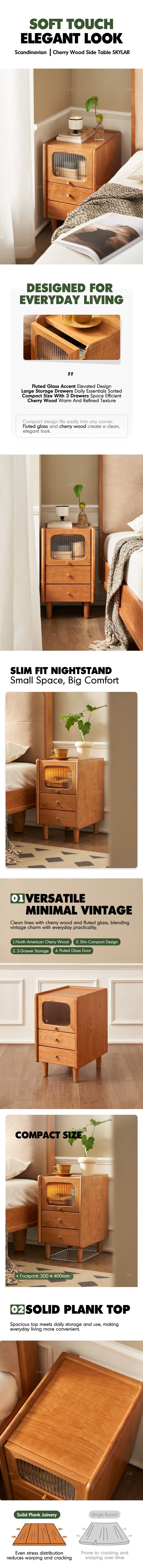 more product details and feature of Scandinavian Cherry Wood Side Table SKYLAR