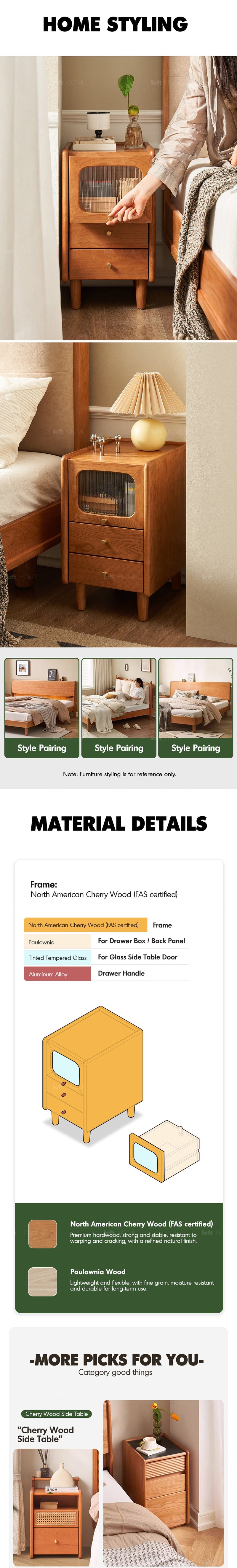 more product details and feature of Scandinavian Cherry Wood Side Table SKYLAR