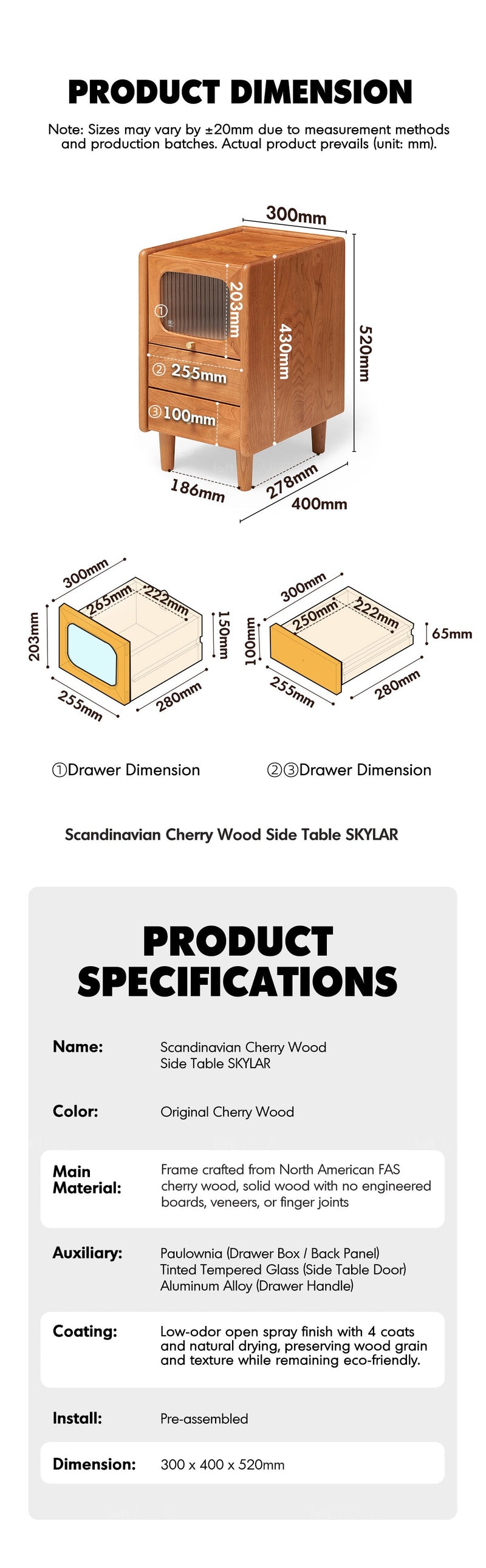 more product details and feature of Scandinavian Cherry Wood Side Table SKYLAR