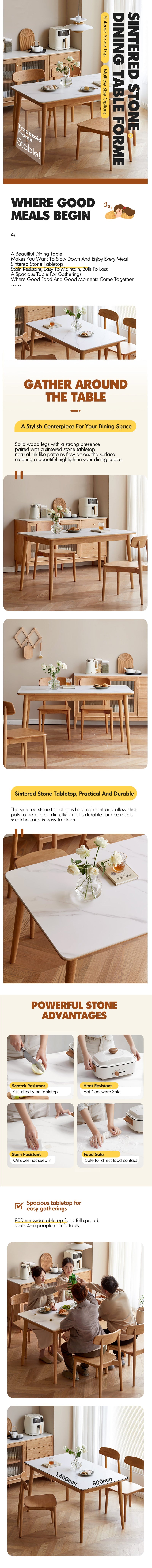 more product details and feature of Scandinavian Oak Wood Sintered Stone Dining Table FORME