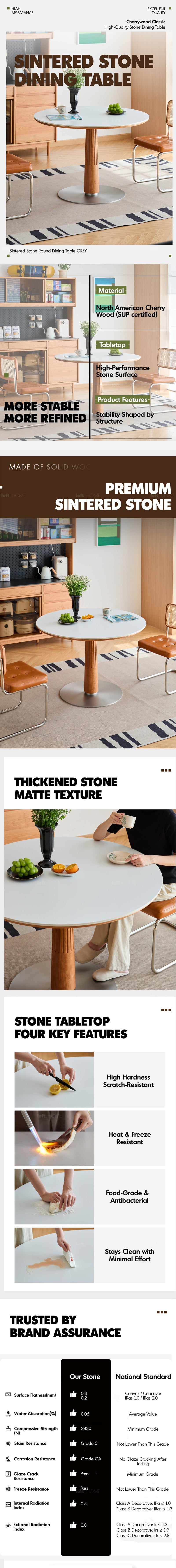 Scandinavian Cherry Wood Sintered Stone Round Dining Table GREY More Details and Instruction