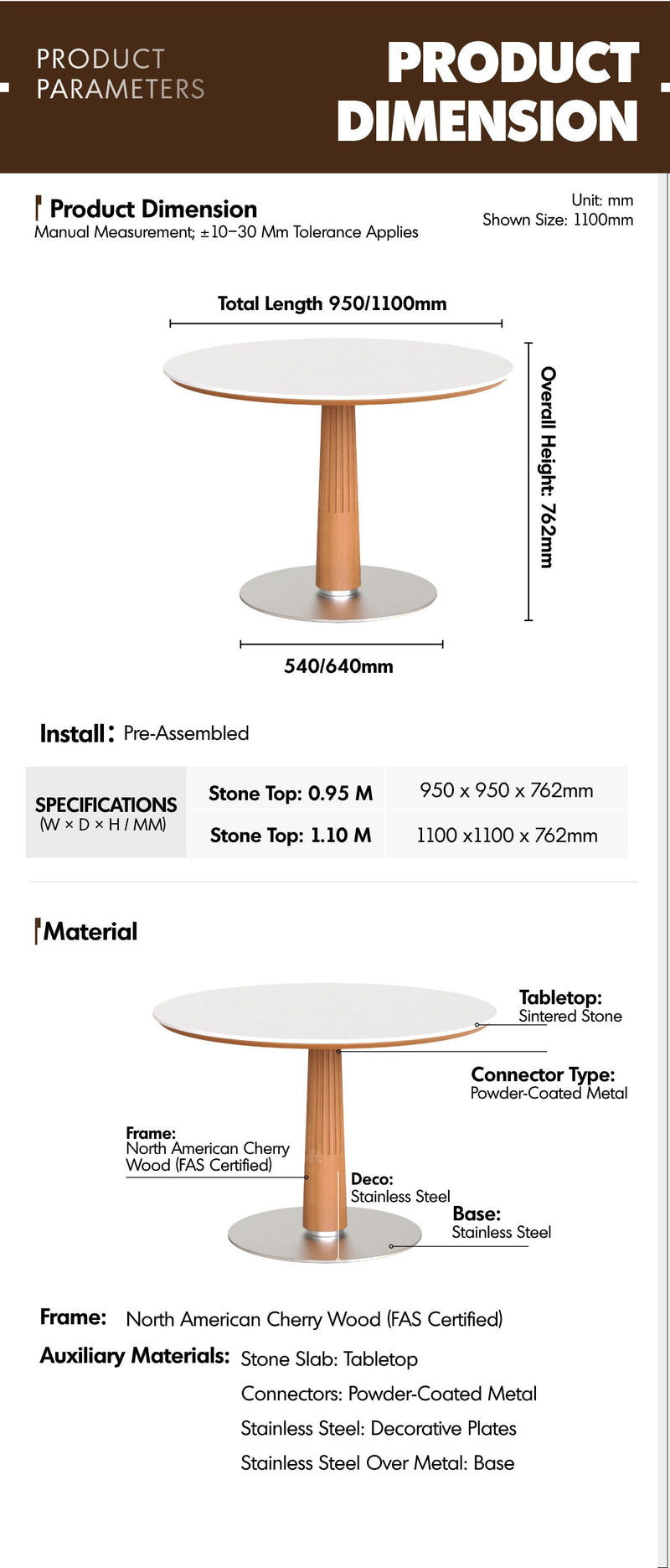 Scandinavian Cherry Wood Sintered Stone Round Dining Table GREY More Details and Instruction_8