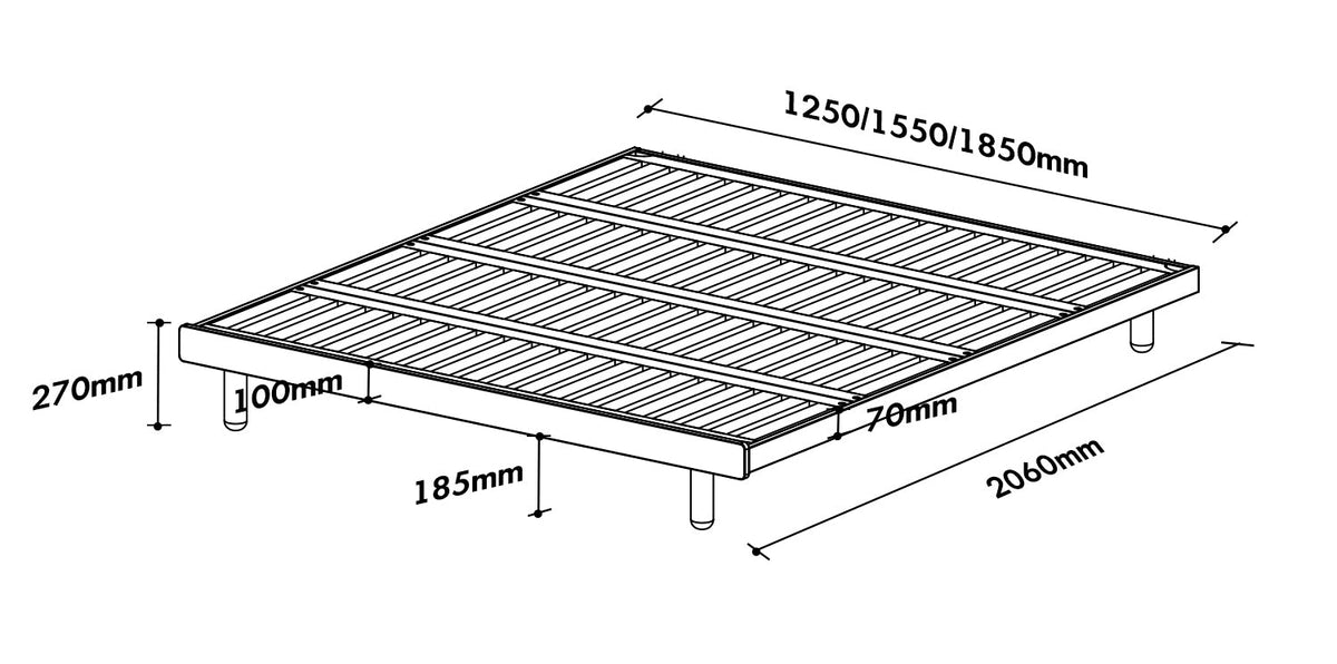Scandinavian Cherry Wood Platform Bed ISLE Size Chart