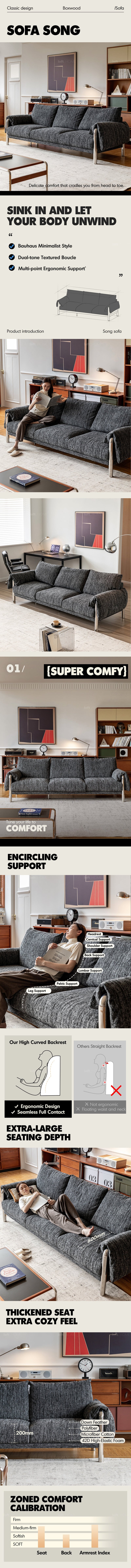 Bauhaus Boucle Fabric 3 Seater Sofa SONG More Details and Instruction