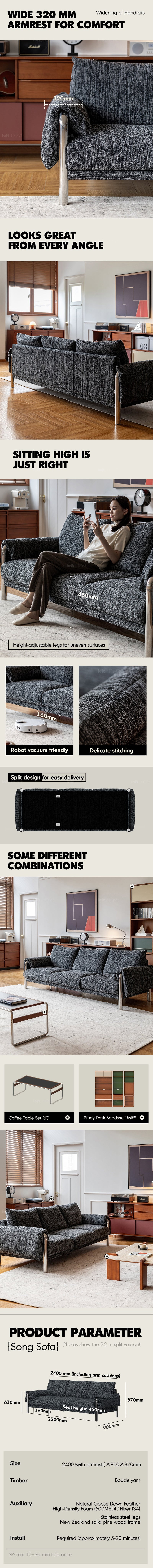 Bauhaus Boucle Fabric 3 Seater Sofa SONG More Details and Instruction_8