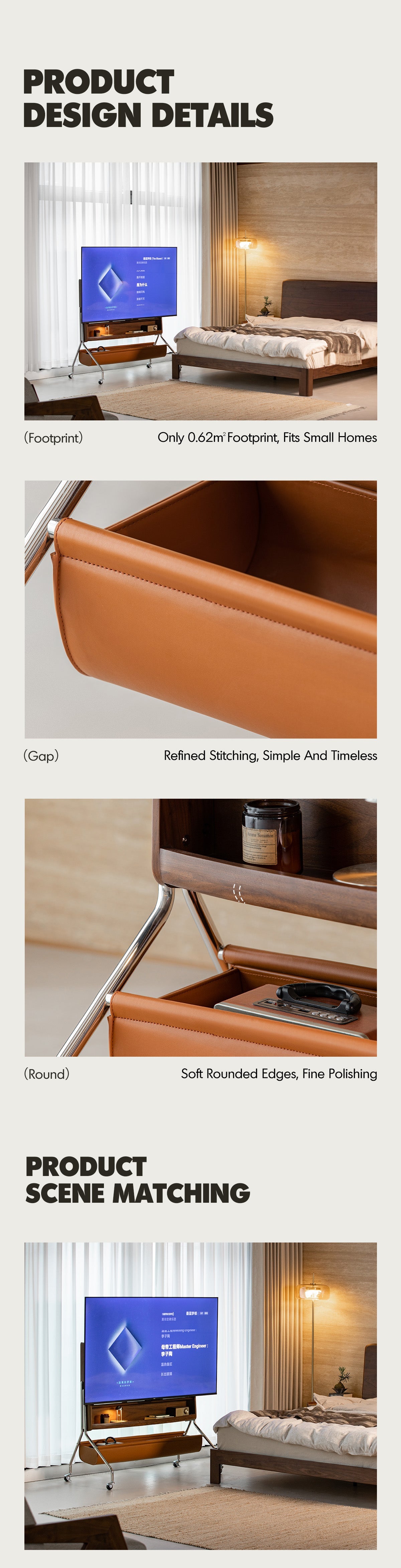 more product details and feature of Japandi Walnut Wood TV Hanger SERENO