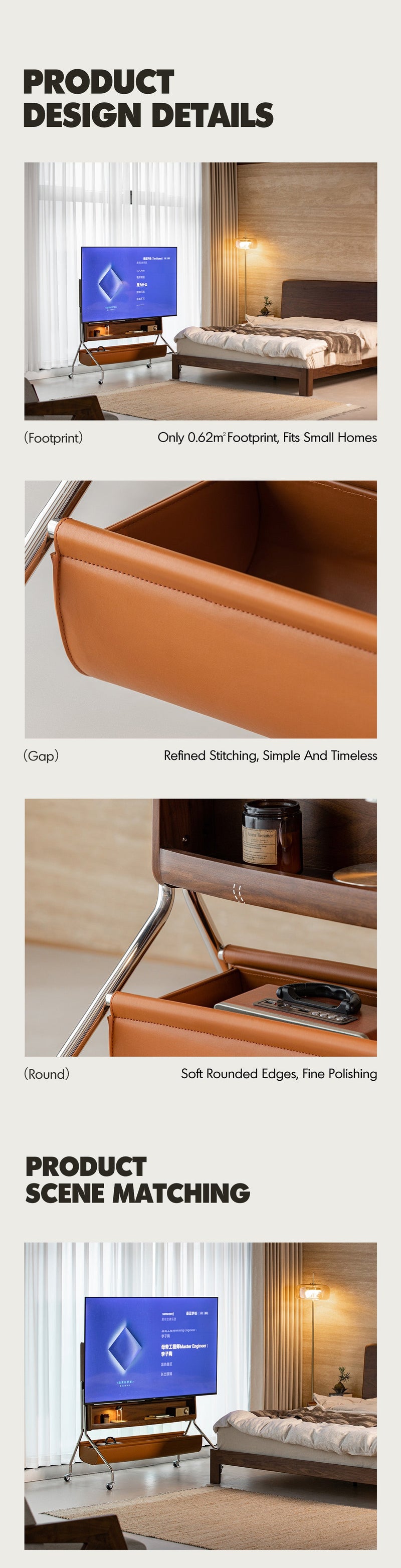 more product details and feature of Japandi Walnut Wood TV Hanger SERENO