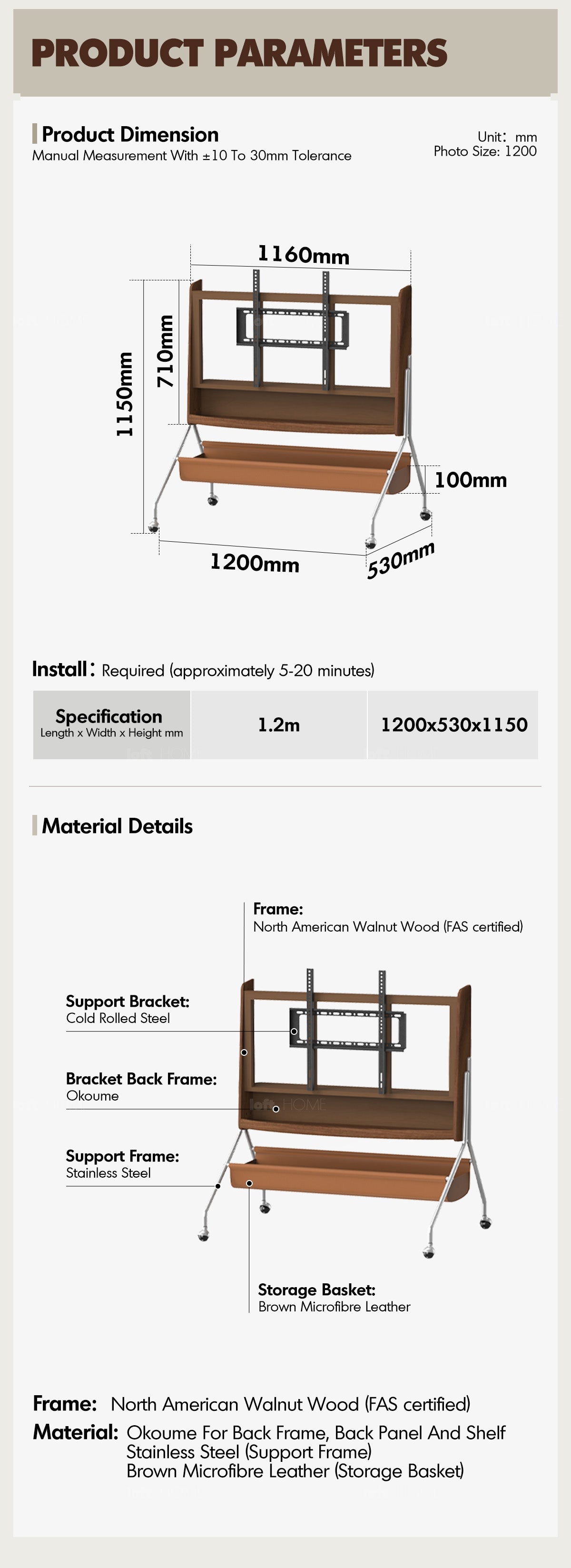 more product details and feature of Japandi Walnut Wood TV Hanger SERENO
