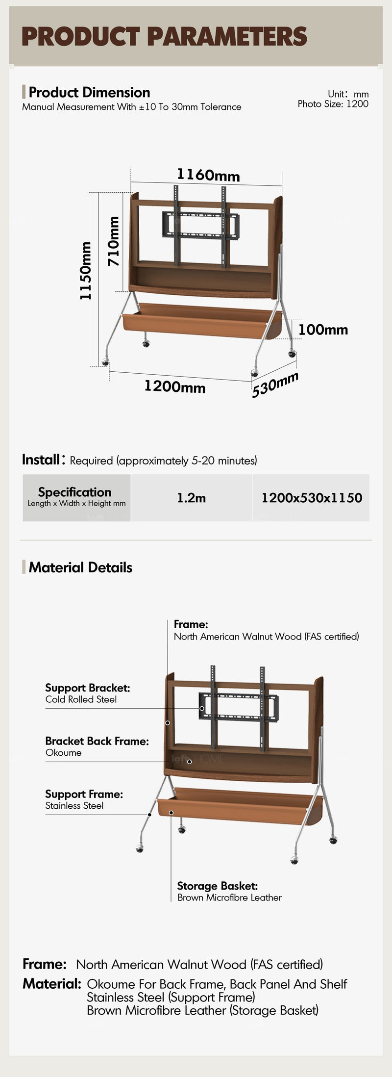 more product details and feature of Japandi Walnut Wood TV Hanger SERENO