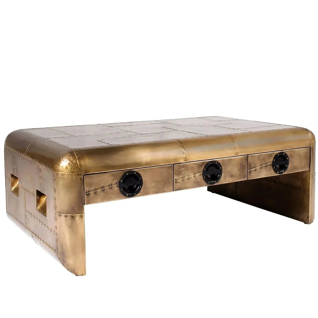 Industrial aluminium coffee table aircraft with context.