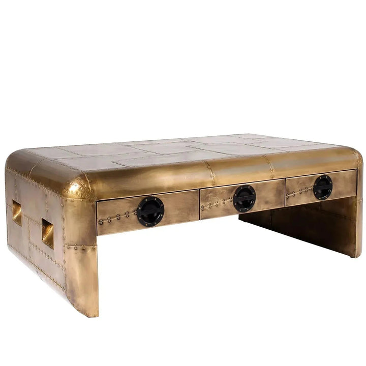 Industrial aluminium coffee table aircraft with context.