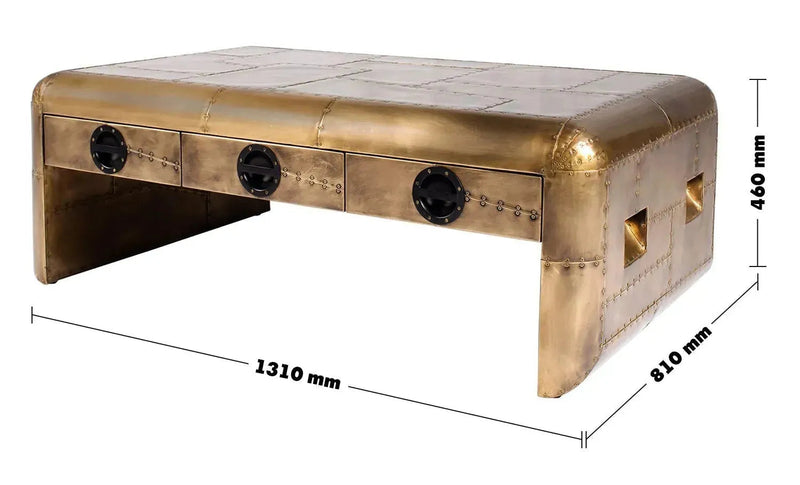 Industrial aluminium coffee table aircraft size charts.