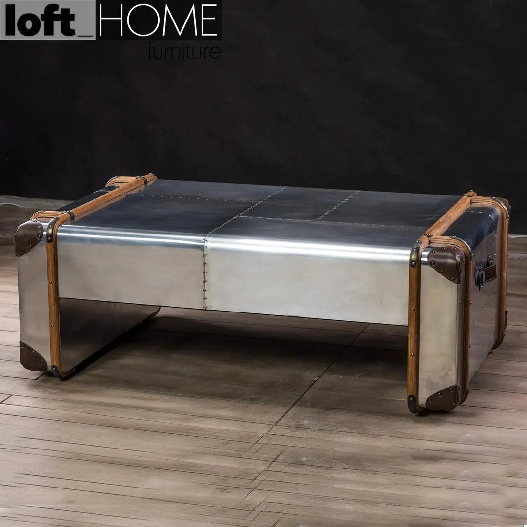 Industrial aluminium coffee table turbojet in real life style.