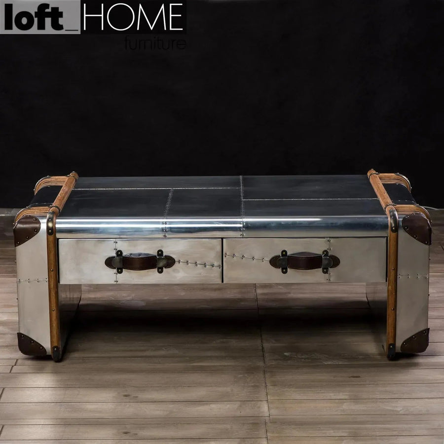 Industrial aluminium coffee table turbojet primary product view.