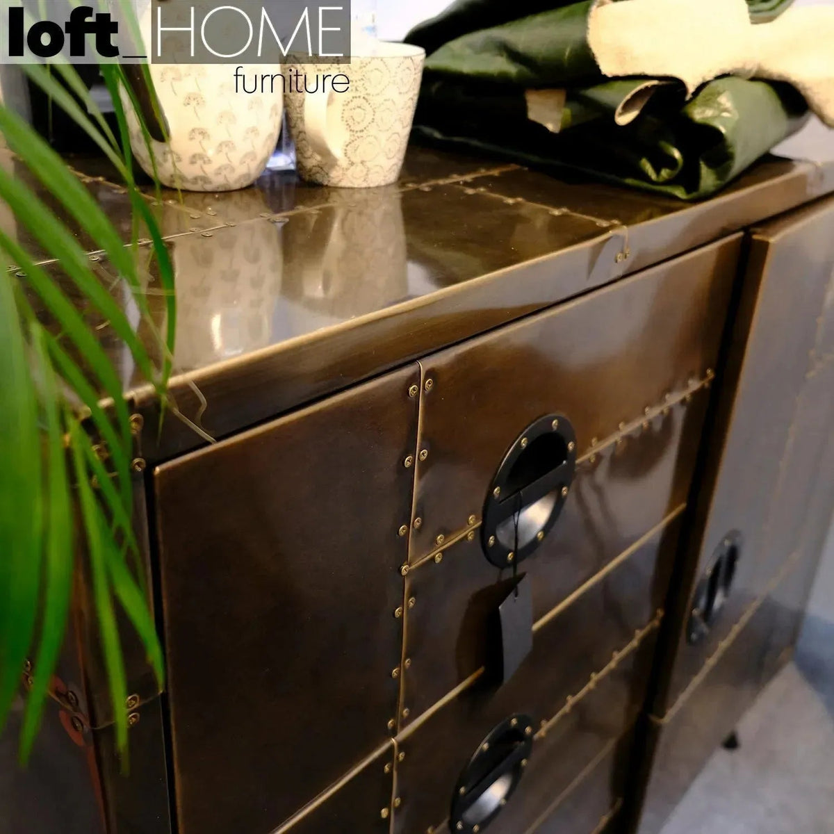 Industrial aluminium drawer storage cabinet jetbrass in real life style.