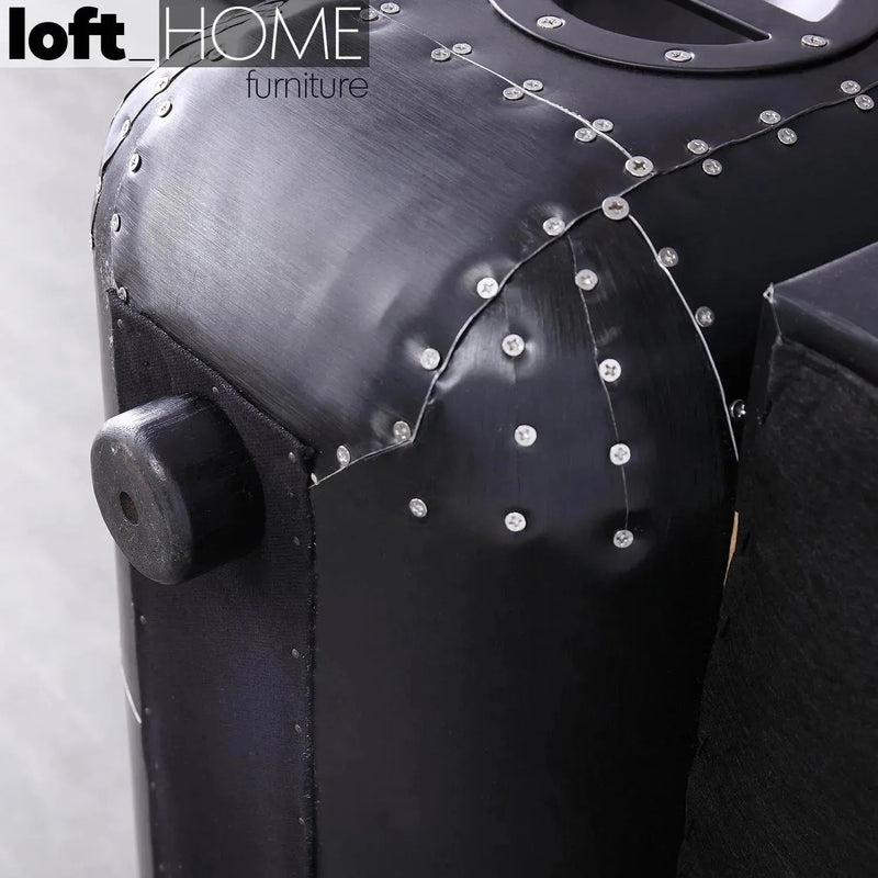 Industrial Aluminium Genuine Leather 3 Seater Sofa BLACK AIRCRAFT Material Details Chart