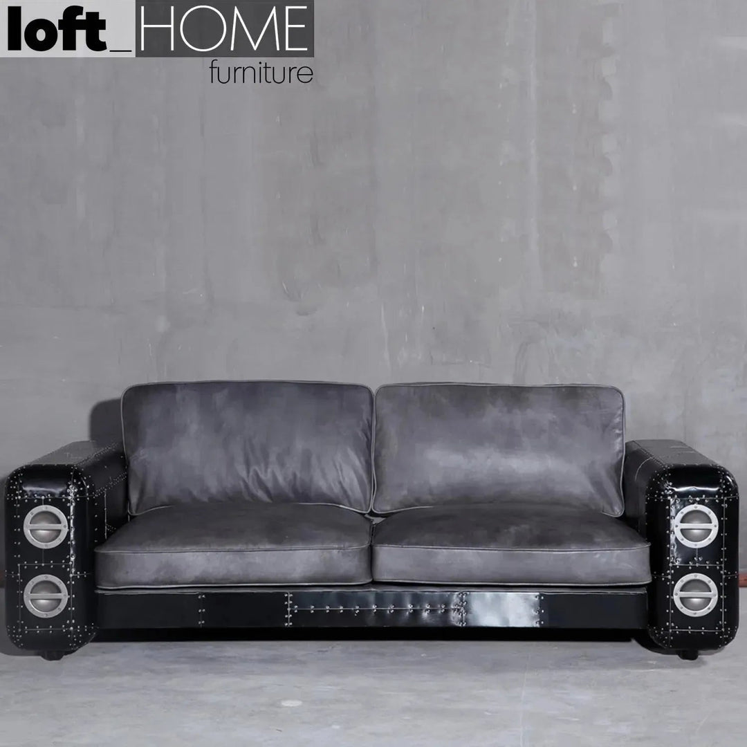 Industrial Aluminium Genuine Leather 3 Seater Sofa BLACK AIRCRAFT
