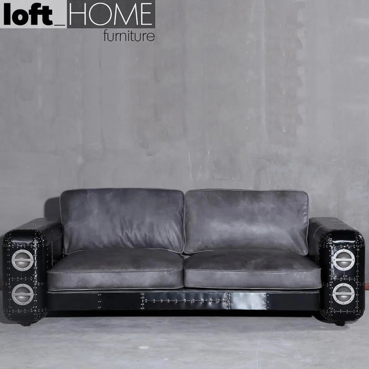 Industrial Aluminium Genuine Leather 3 Seater Sofa BLACK AIRCRAFT