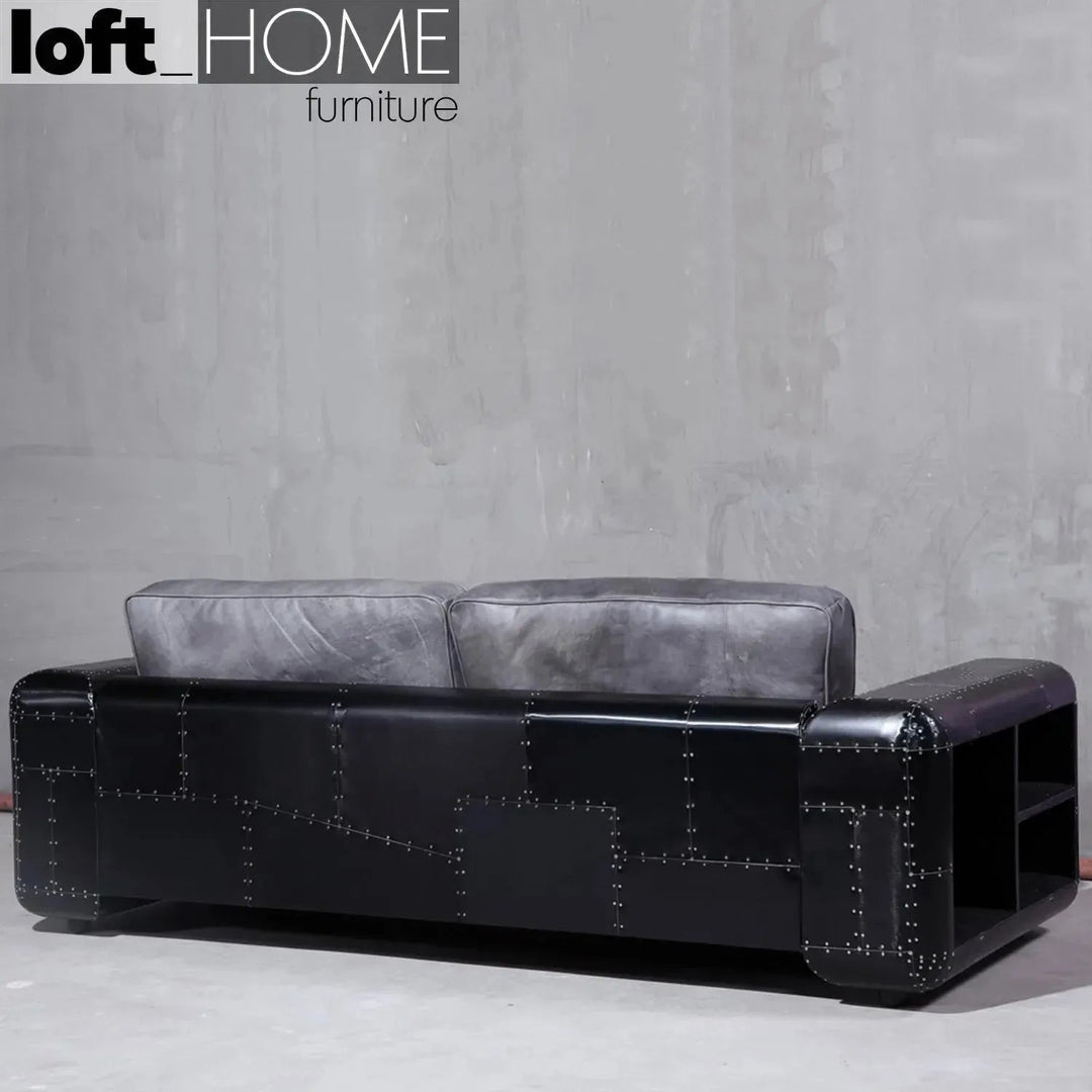 Industrial Aluminium Genuine Leather 3 Seater Sofa BLACK AIRCRAFT