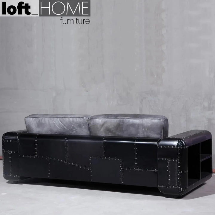 Industrial Aluminium Genuine Leather 3 Seater Sofa BLACK AIRCRAFT