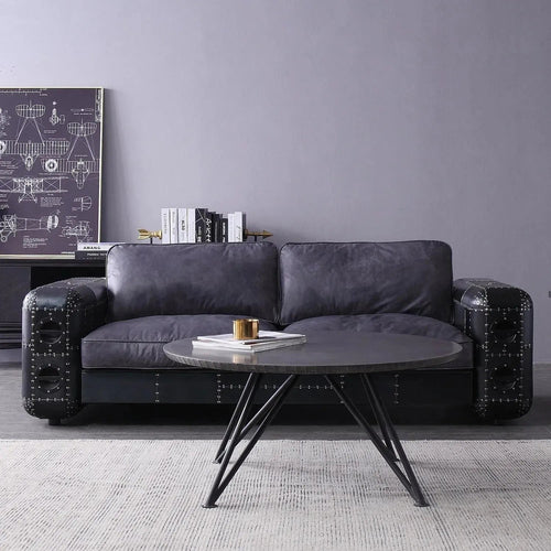 Industrial Aluminium Genuine Leather 3 Seater Sofa BLACK AIRCRAFT Good to Know Preview-1