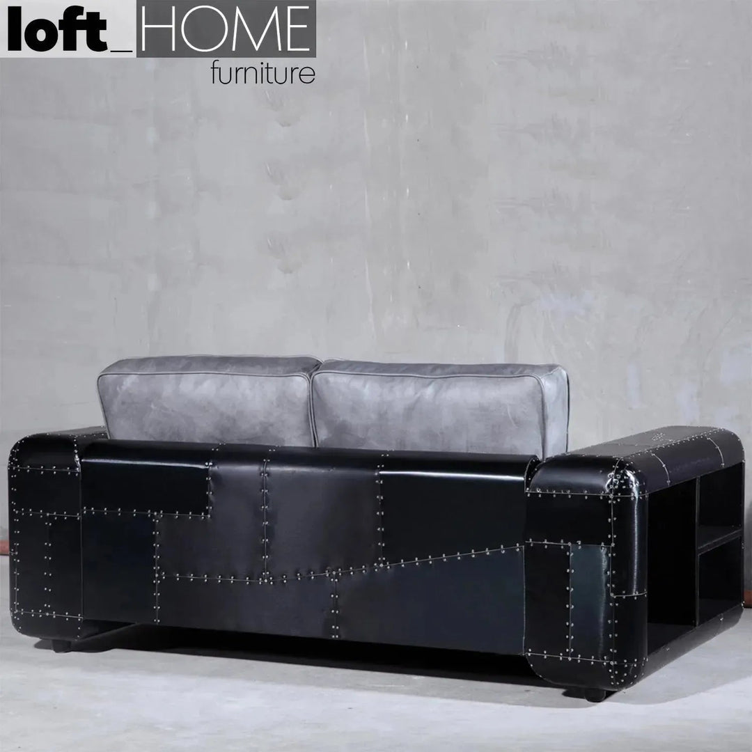 Industrial Aluminium Leather 2 Seater Sofa BLACK AIRCRAFT