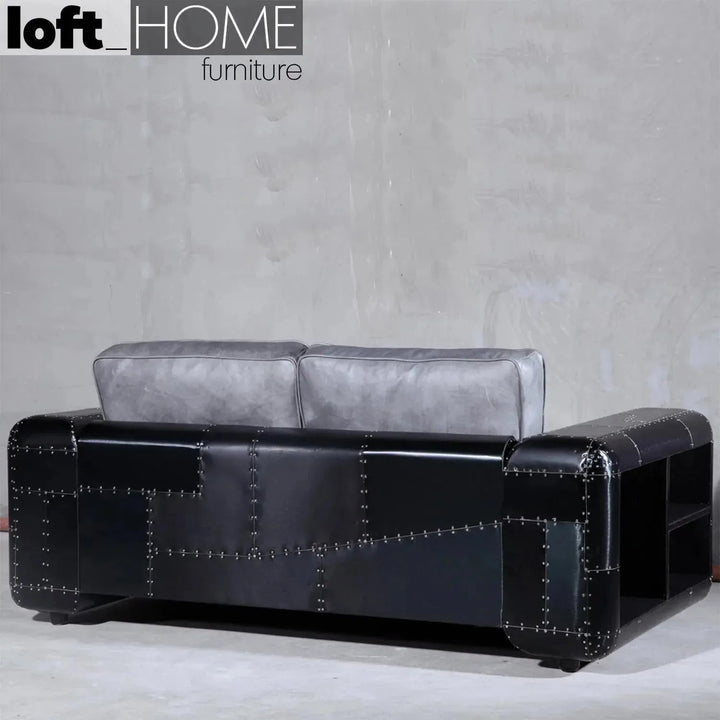 Industrial Aluminium Leather 2 Seater Sofa BLACK AIRCRAFT