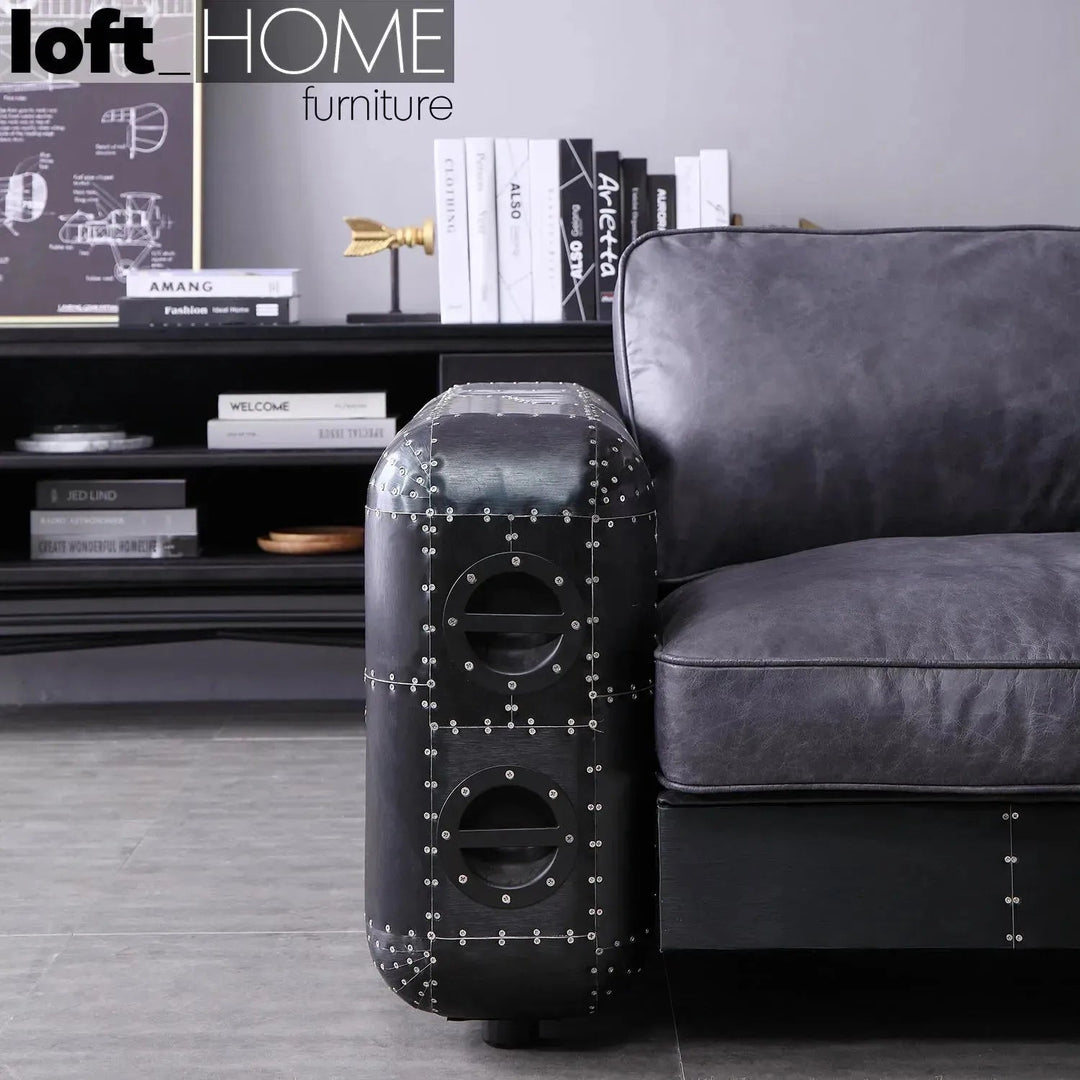 Industrial Aluminium Leather 2 Seater Sofa BLACK AIRCRAFT