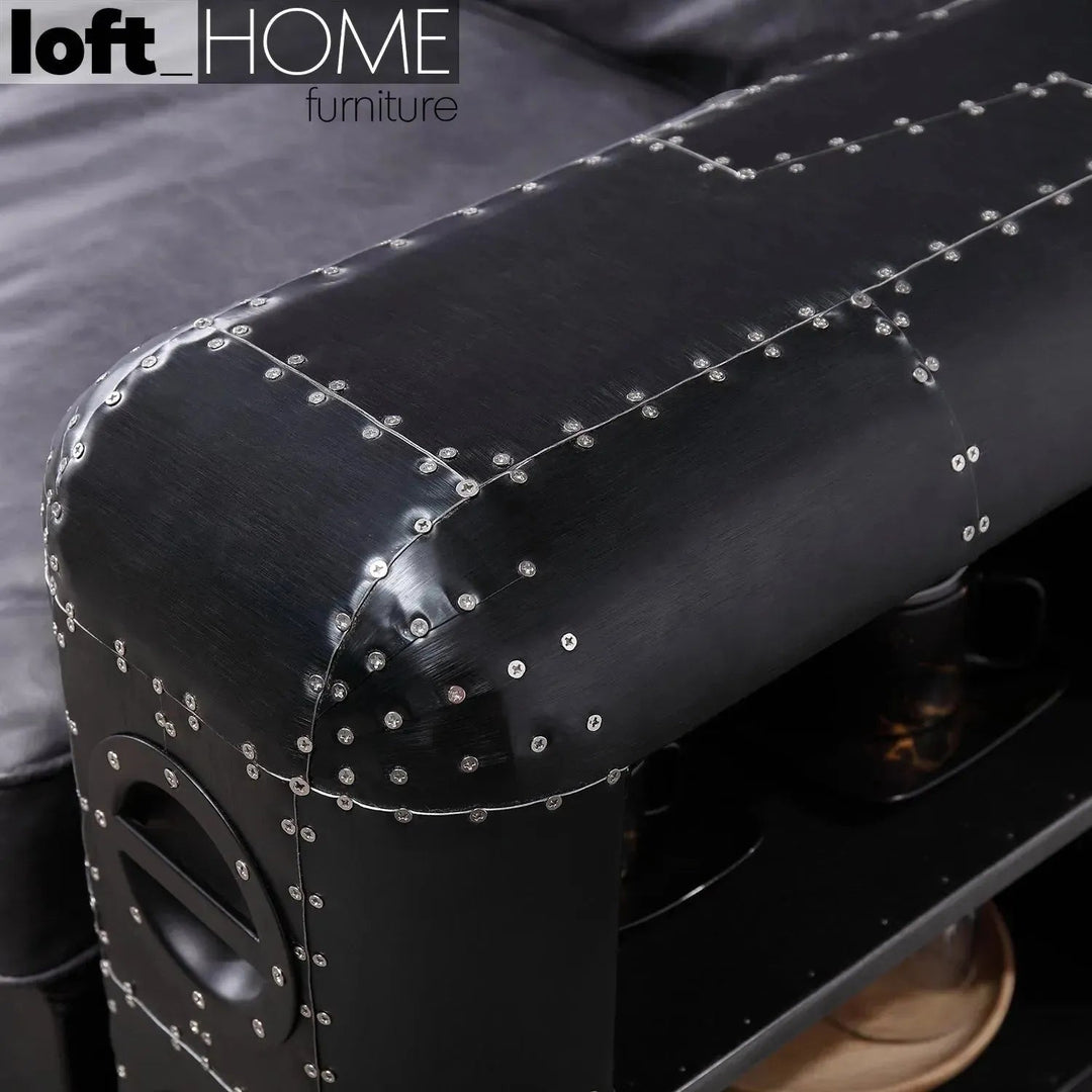Industrial Aluminium Leather 2 Seater Sofa BLACK AIRCRAFT