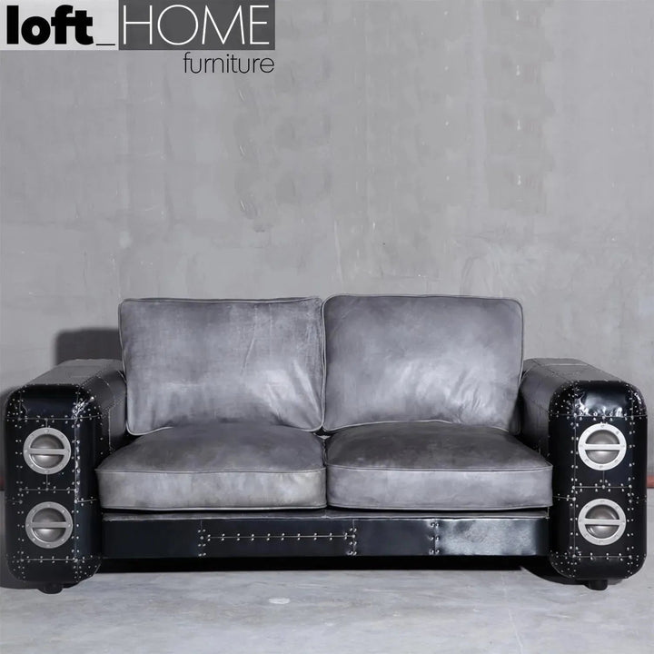 Industrial Aluminium Leather 2 Seater Sofa BLACK AIRCRAFT