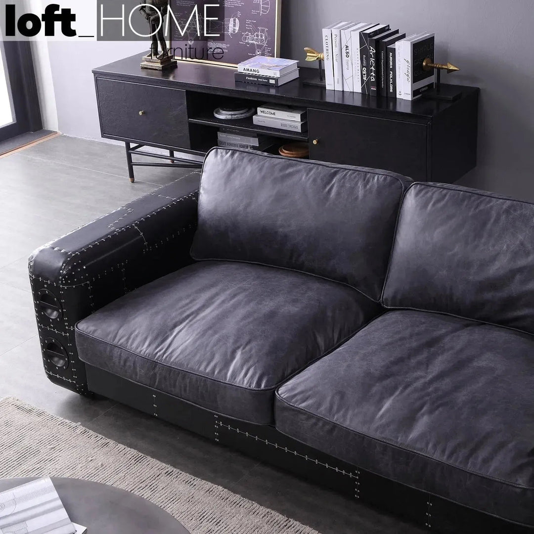 Industrial Aluminium Leather 2 Seater Sofa BLACK AIRCRAFT