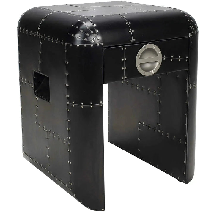 Industrial aluminium side table aircraft in panoramic view.