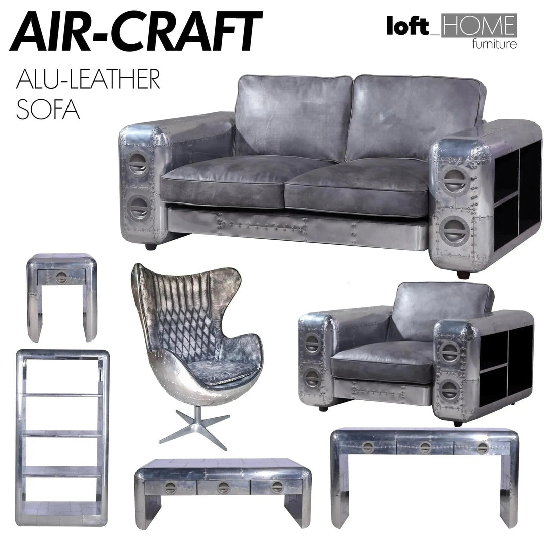Industrial aluminium side table aircraft in details.