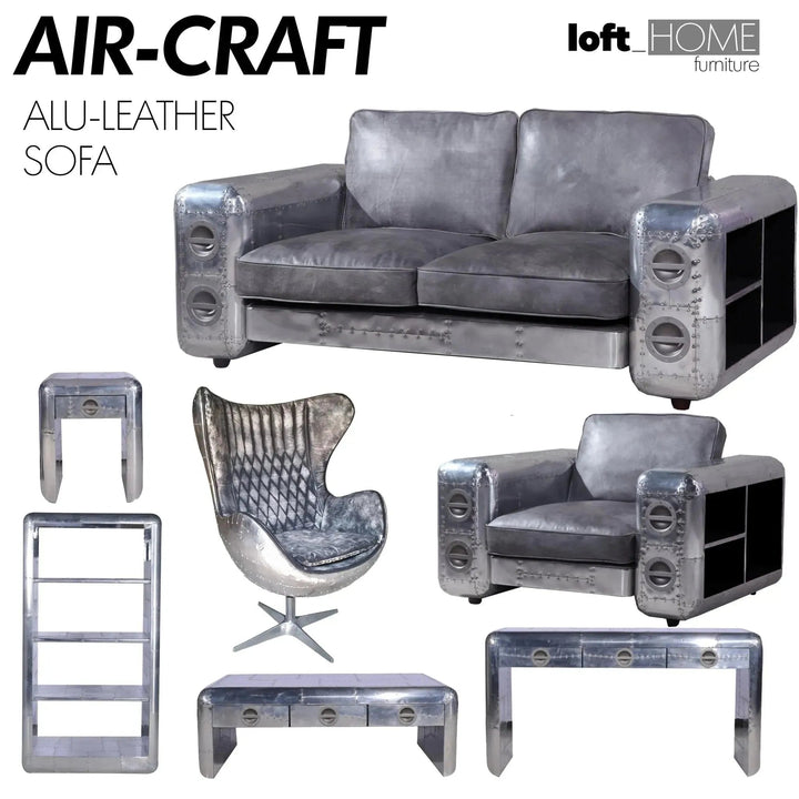 Industrial aluminium side table aircraft in details.