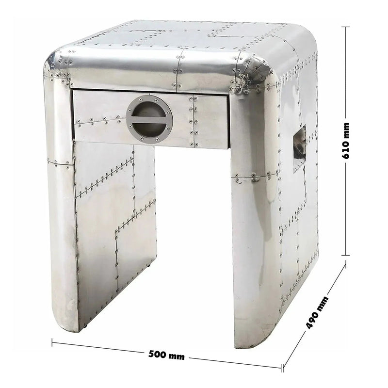 Industrial aluminium side table aircraft size charts.