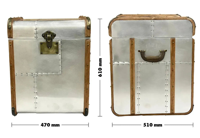 Industrial aluminium side table storage box richards' trunk s size charts.