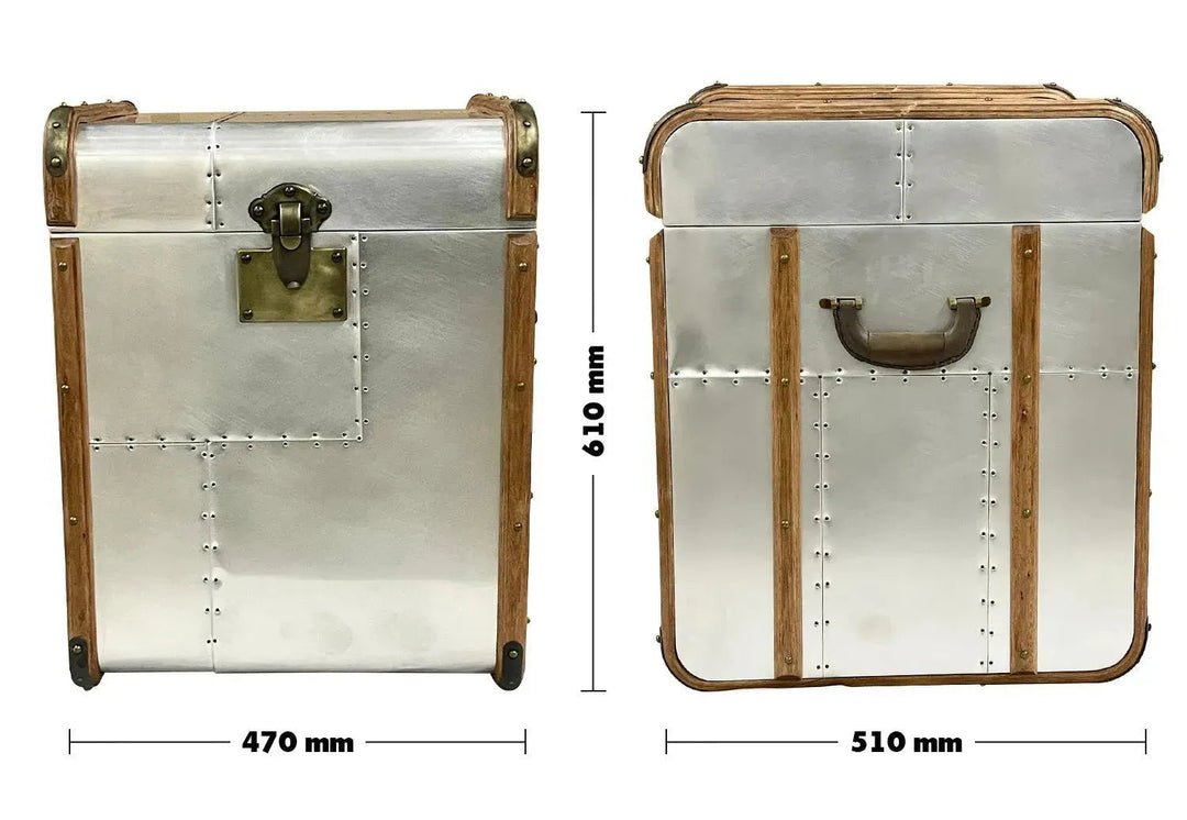 Industrial aluminium side table storage box richards' trunk s size charts.