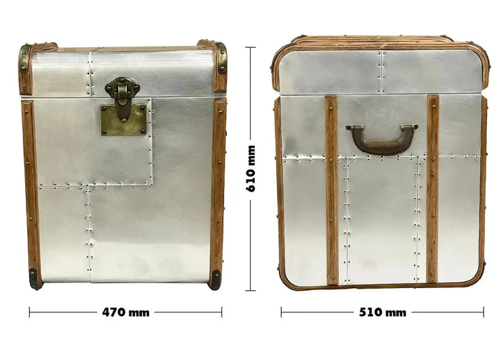 Industrial aluminium side table storage box richards' trunk s size charts.