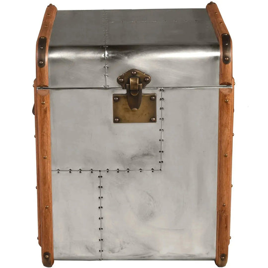Industrial aluminium side table storage box richards' trunk s in white background.