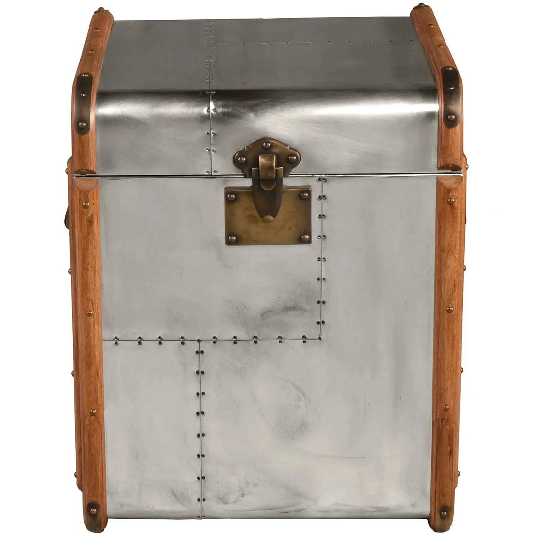 Industrial aluminium side table storage box richards' trunk s in white background.