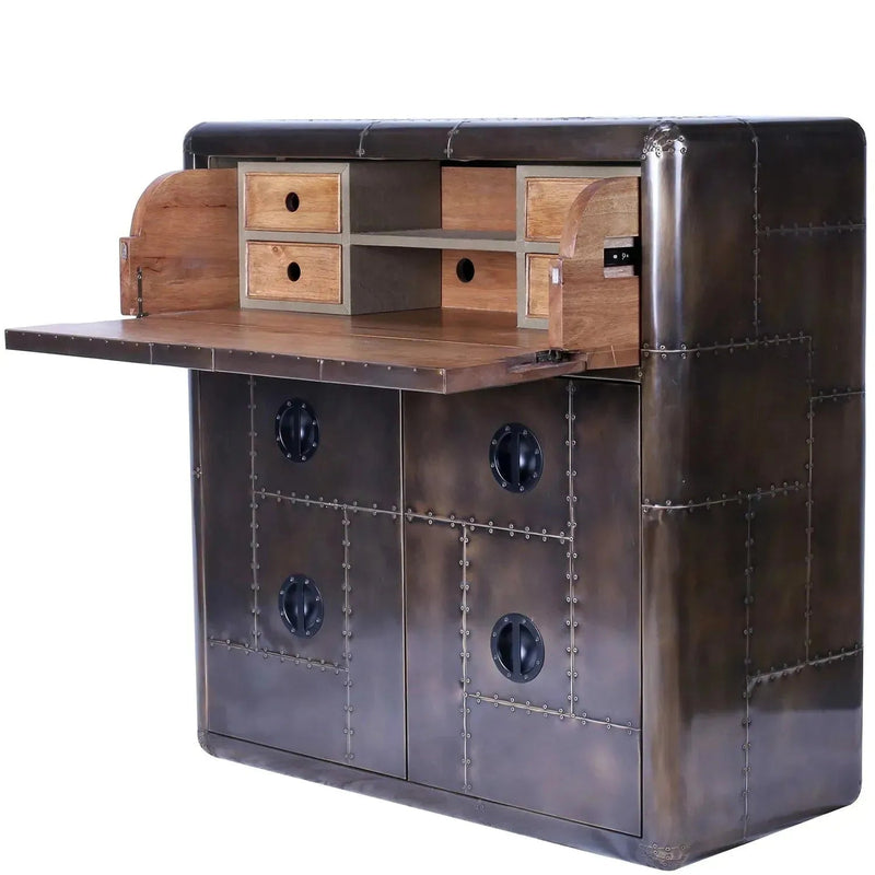 Industrial aluminium storage cabinet and study desk jetbrass in real life style.