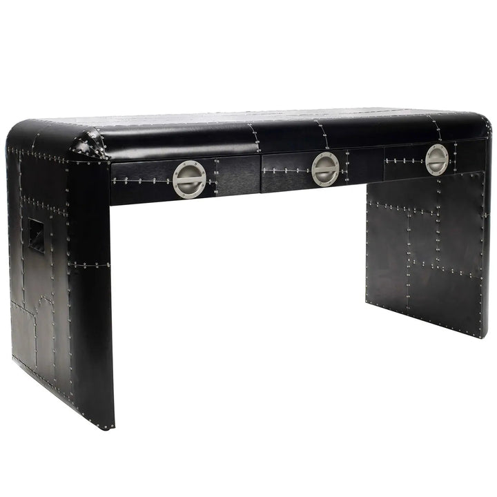 Industrial aluminium study table aircraft brass conceptual design.
