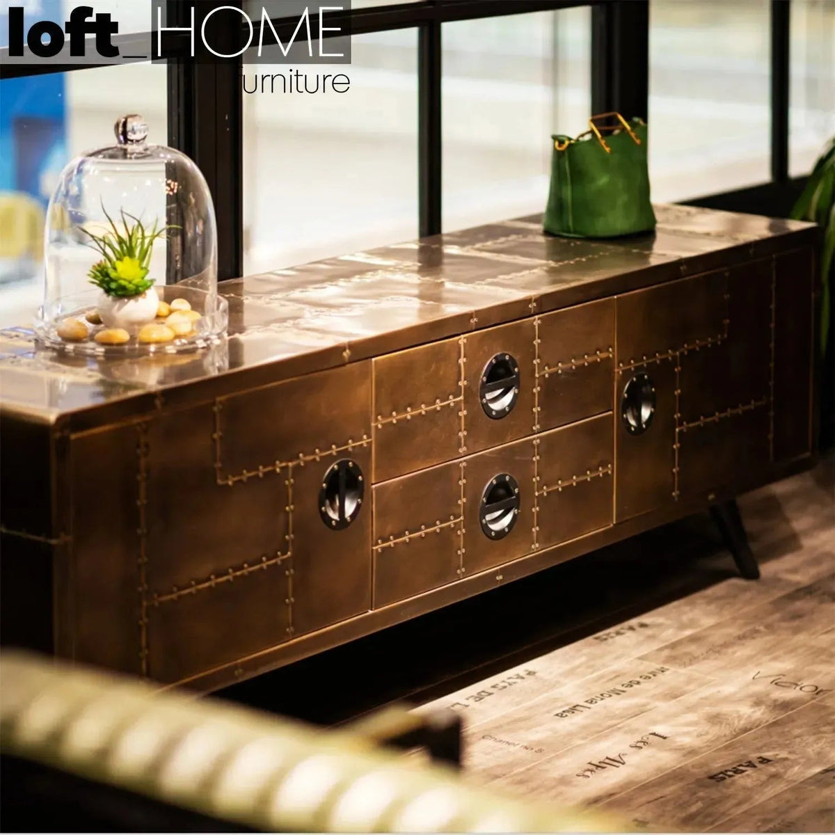 Industrial aluminium tv console jetbrass primary product view.