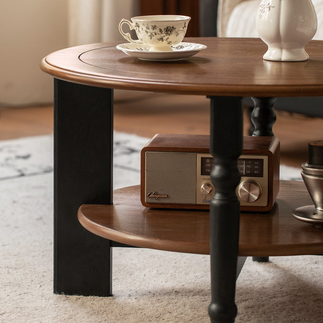 Vintage ash wood coffee table set mona in details.