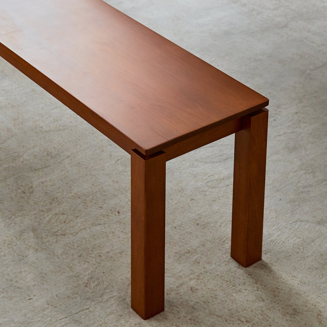 Vintage boxwood dining bench coastal in panoramic view.